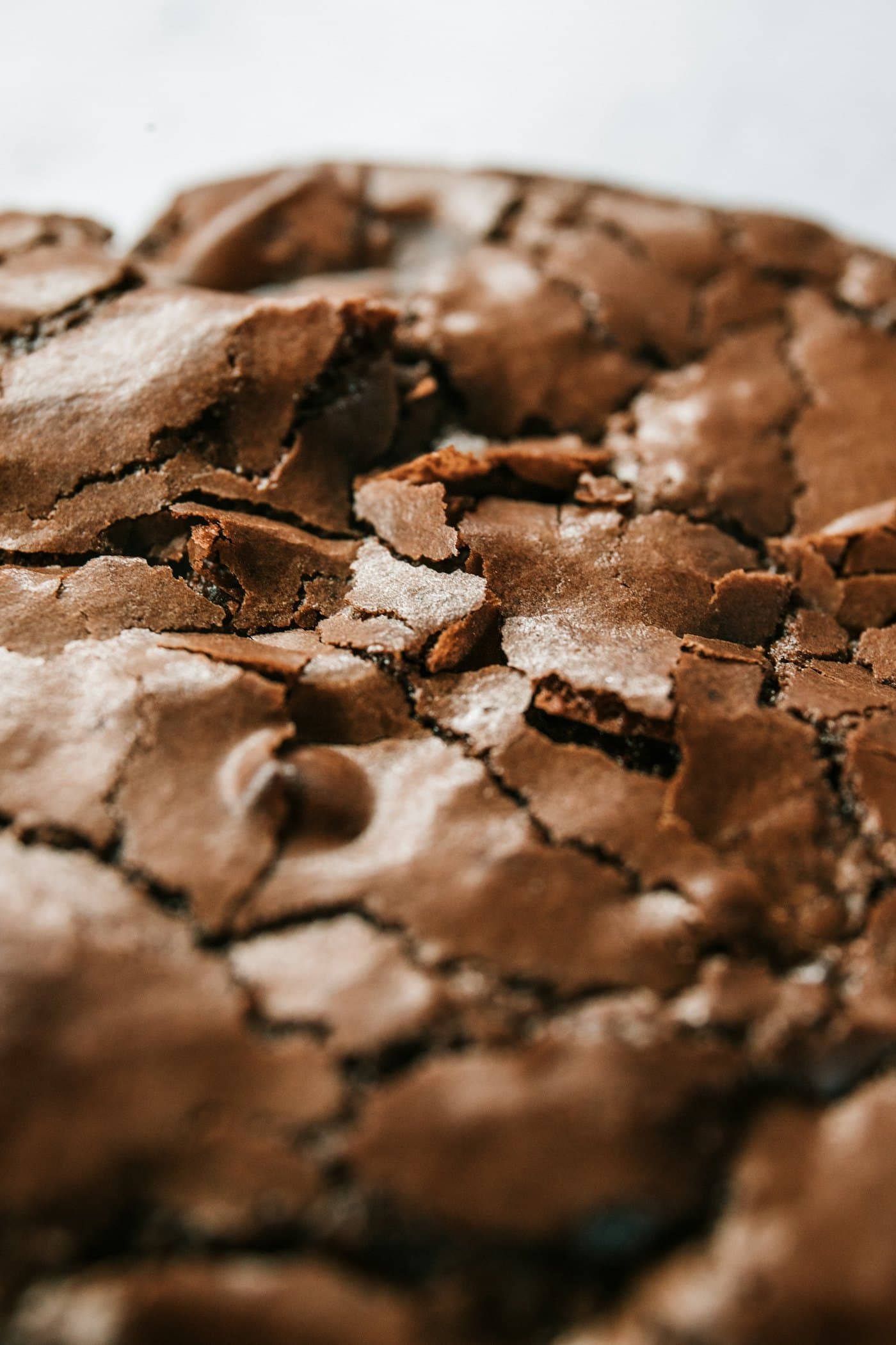 Close-up of a crackly brownie top